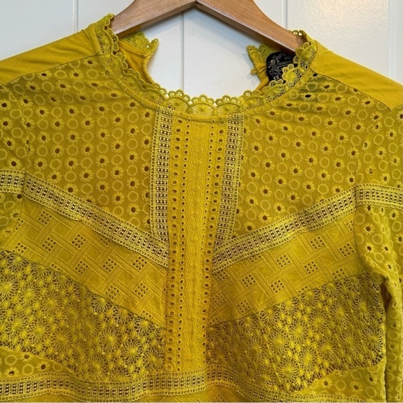 James Coviello Burnham, Lace, Yellow, Long Sleeve, Eyelet, High Neck, Top, XS - Picture 5 of 10